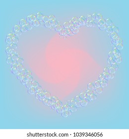 Soap foam on gradient background. Realistic water bubbles 3d. Cool rainbow colored liquid foam with shampoo bubbles. Cosmetic flyer and invite. Soap for bath and shower. Vector EPS10.