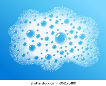 Soap foam overlying on the background of a blue water color. Transparent vector. Eps10. RGB. Global colors