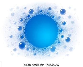 Soap foam overlying on the background of a blue water color. Transparent vector frame. Eps10. RGB. Global colors