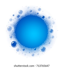 Soap foam overlying on the background of a blue water color. Transparent vector frame. Eps10. RGB. Global colors