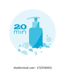 Soap with foam. Protection form coronavirus, virus, flu, 20 minutes washing hands. Banner for web, print