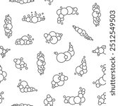 Soap foam set with bubbles. Seamless pattern. Coloring Page. Suds of bath, shampoo, shaving, mousse. Cloudy frame and corner. Hand drawn style. Vector drawing. Design ornaments.