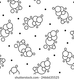 Soap foam set with bubbles. Seamless pattern. Coloring Page. Suds of bath, shampoo, shaving, mousse. Cloudy frame and corner. Hand drawn style. Vector drawing. Design ornaments.
