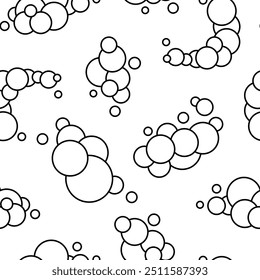 Soap foam set with bubbles. Seamless pattern. Coloring Page. Suds of bath, shampoo, shaving, mousse. Cloudy frame and corner. Hand drawn style. Vector drawing. Design ornaments.