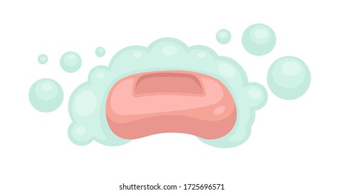 Soap with foam, soft soapy water with bubbles. Isolated products for washing or cleaning, shampoo or gel with foamy liquid splashes for sauna. Hygiene and care for body, vector in flat style