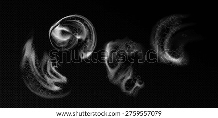 Soap foam texture overlay with soapy bubble patterns and stains on transparent dark glass background. Realistic sponge wash effects for cleaning product mockup or laundry detergent presentation design