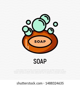 Soap with foam thin line icon. Hygiene symbol. Modern vector illustration for beauty shop.