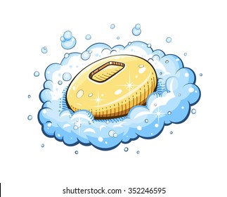 Soap in foam. vector illustration. Isolated on white background. Transparent objects used for lights and shadows drawing.