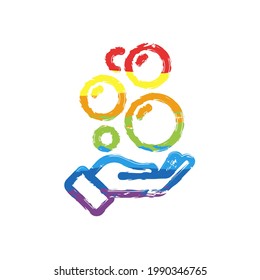 Soap for hands, personal sanitizer. Drawing sign with LGBT style, seven colors of rainbow (red, orange, yellow, green, blue, indigo, violet