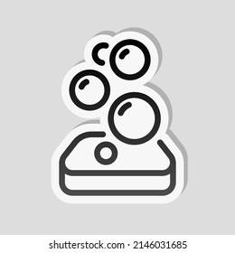 Soap for hands, personal sanitizer. Linear sticker, white border and simple shadow on gray background