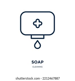 soap icon from cleaning collection. Thin linear soap, hygiene, water outline icon isolated on white background. Line vector soap sign, symbol for web and mobile