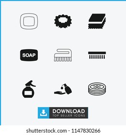 Soap icon. collection of 9 soap filled and outline icons such as clean brush, jacuzzi, spray bottle. editable soap icons for web and mobile.
