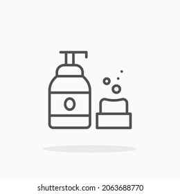 Seifensymbol. Bearbeitbarer Stroke und Pixel perfekt. Rahmenstil. Vektorgrafik. Genießen Sie dieses Symbol für Ihr Projekt.
