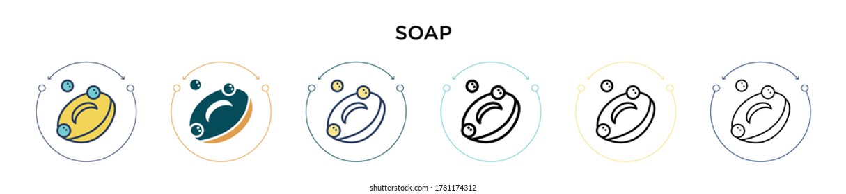 Soap icon in filled, thin line, outline and stroke style. Vector illustration of two colored and black soap vector icons designs can be used for mobile, ui, web