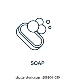 Seifensymbol. Zeilenelement aus der Badezimmersammlung. Lineare Seife Symbol für Webdesign, Infografiken und mehr.