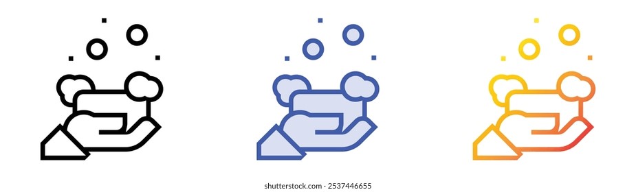 icono de jabón. Lineal, relleno azul y diseño de estilo degradado aislado sobre fondo blanco