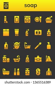 soap icon set. 26 filled soap icons.  Simple modern icons about  - Foam, Washing machine, Bath, Make up, Bathtub, Gel, Spray bottle, Bathroom, Soap, Detergent, Makeup, Shampoo