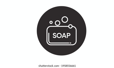 Soap Icon. Vector black and white isolated illustration of a soap bar with bubbles