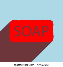 Soap icon. Vector. Red flat icon with infinte wine shadow to left down corner at sky background.