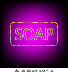 Soap icon. Vector. Yellow-green gradient linear icon on magenta light as background