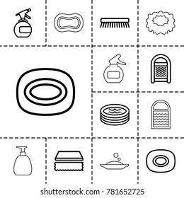 Soap icons. set of 13 editable outline soap icons such as soap, spray bottle, sponge, clean brush