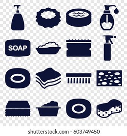 Soap icons set. set of 16 soap filled icons such as baby bath, spray bottle, Soap, sponge, laundry, clean brush