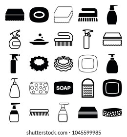 Soap icons. set of 25 editable filled and outline soap icons such as spray bottle, sponge