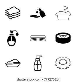 Soap icons. set of 9 editable filled and outline soap icons such as jacuzzi, baby bath, clean brush, sponge