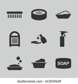 Soap icons set. set of 9 soap filled icons such as baby bath, spray bottle, Soap, laundry, sponge, clean brush