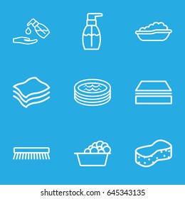 Soap icons set. set of 9 soap outline icons such as baby bath, sponge, laundry, clean brush