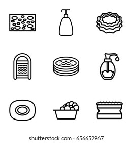 Soap icons set. set of 9 soap outline icons such as soap, sponge, laundry