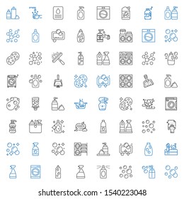 soap icons set. Collection of soap with bubbles, perfume, window cleaner, detergent, washing machine, bath, foam, bubble, cleaning, shampoo. Editable and scalable soap icons.