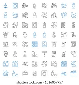soap icons set. Collection of soap with cleaning, foam, washing machine, detergent, sponge, perfume, window cleaner, spray bottle, bubble, hand wash. Editable and scalable soap icons.