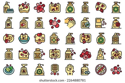 Soap icons set outline vector. Spa health. Natural cosmetic color flat on white