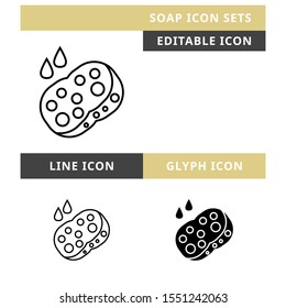 Soap icons set vector design, modern editable line and  glyph icon, black colour and isolated for icon presentation, website and banner
