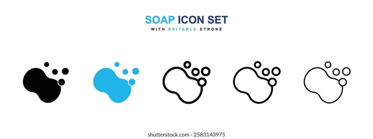 Soap icons vector collection in black and blue colors on white background