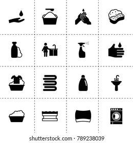 Soap icons. vector collection filled soap icons. includes symbols such as hand cleaning, spray bottle, sponge, shampoo, detergent bottle. use for web, mobile and ui design.