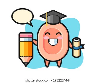 Soap illustration cartoon is graduation with a giant pencil