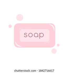 Soap isolated icon Vector illustration in flat design Pink bar of soap with foam bubbles on white backdrop