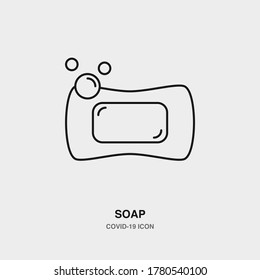 Soap Line Icon on Isolated Background. COVID-19, Corona Virus, Healthcare, Infection Concept Icon.