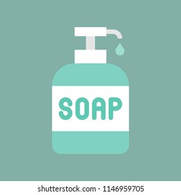 Soap Liquid detergent pump bottle, cleaning and laundry service related flat icon set