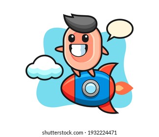 Soap mascot character riding a rocket