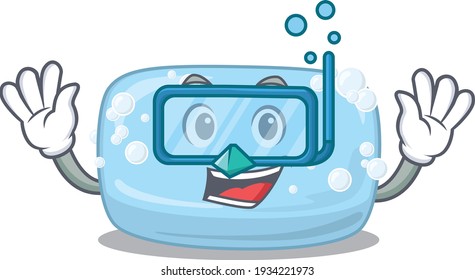 El diseño de una mascota de jabón nada con gafas de buceo. Ilustración del vector