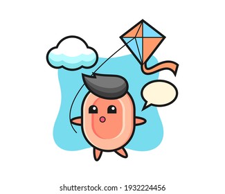 Soap mascot illustration is playing kite