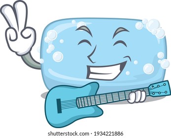 Soap musician cartoon design playing a guitar. Vector illustration