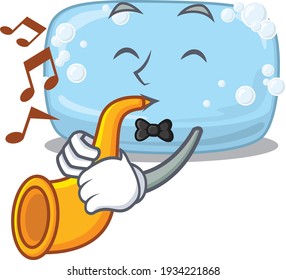 Soap musician of cartoon picture playing a trumpet on stage. Vector illustration