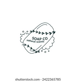 Soap Natural Scents Logo for Business Branding, Packaging, Websites Design and Creative Studio. Hand Drawn Vector Minimalist Illustration