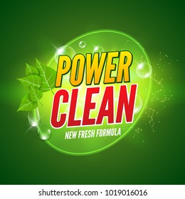 Soap package design. Vector wash soap background. Laundry detergent package design banner. Powder to wash clothing. Power fresh product with mint