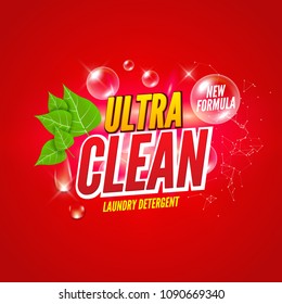 Soap package design. Vector wash soap background. Laundry detergent package design banner. Powder to wash clothing. Power fresh product with mint