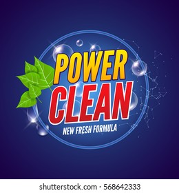 Soap package design. Vector wash soap background. Laundry detergent package design banner. Powder to wash clothing. Power fresh product with mint.